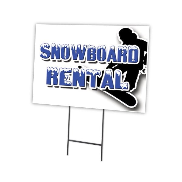 Snowboard Rental Yard Sign & Stake outdoor plastic coroplast window, C-1824-DS-Snowboard Rental